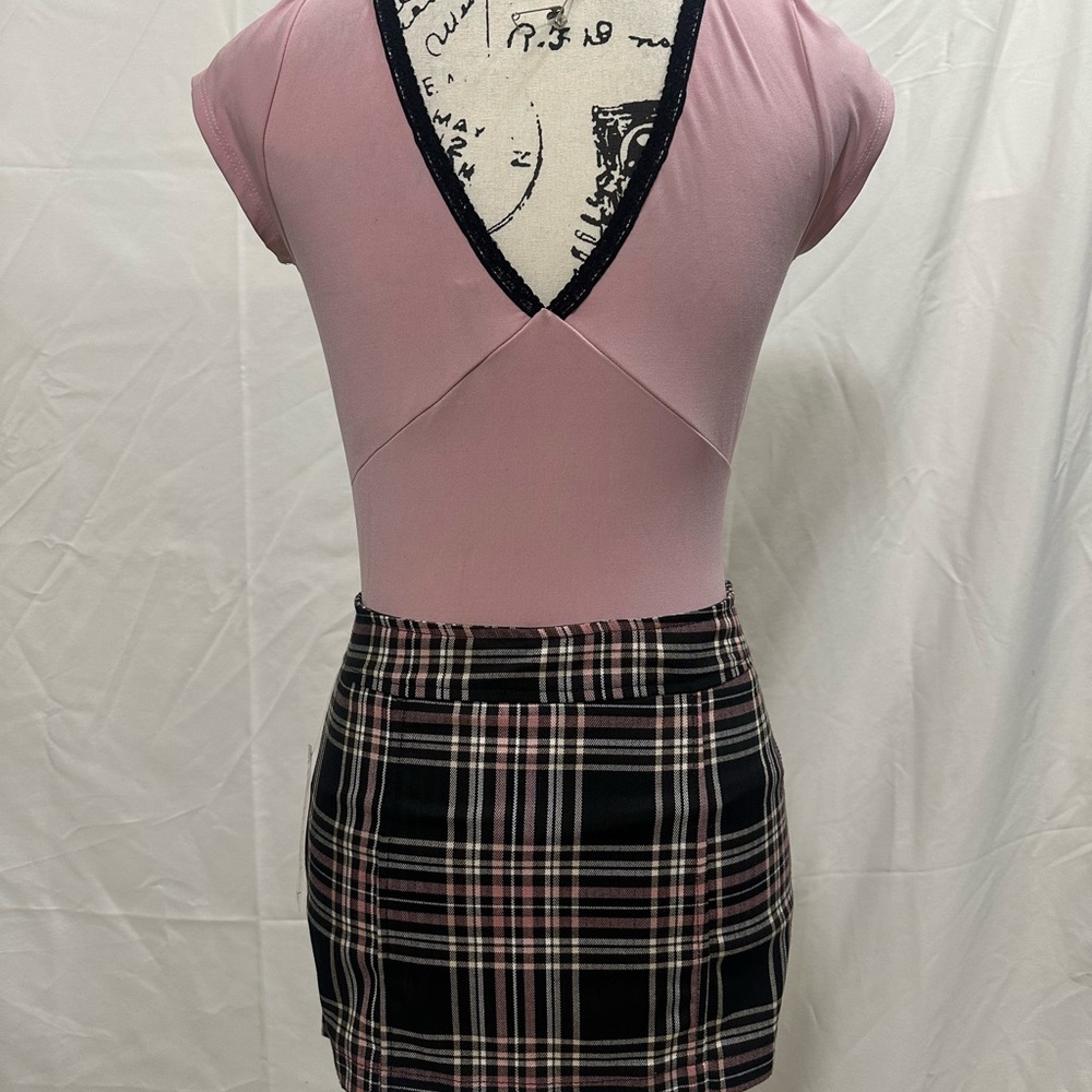 Rock Steady Clothing Pink Plaid Punk Rock Mini Skirt BNWT Sz M - Picture 4 of 13